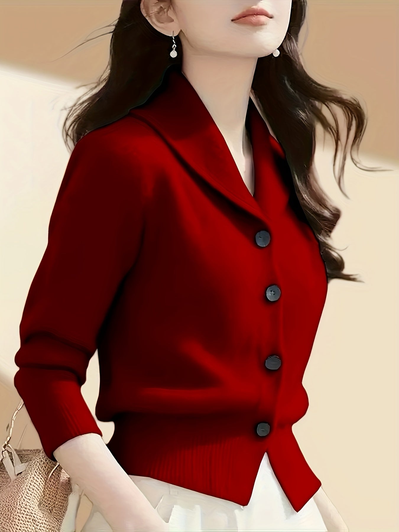 Women's Elegant Mustard-Yellow Cardigan - Long Sleeve Button-Front Design with Black Buttons, Turn- Collar & Ribbed Cuffs, All-Season Versatile Sweater for Casual or Formal Outfits, Layering Piece, Formal Attire, Sophisticate