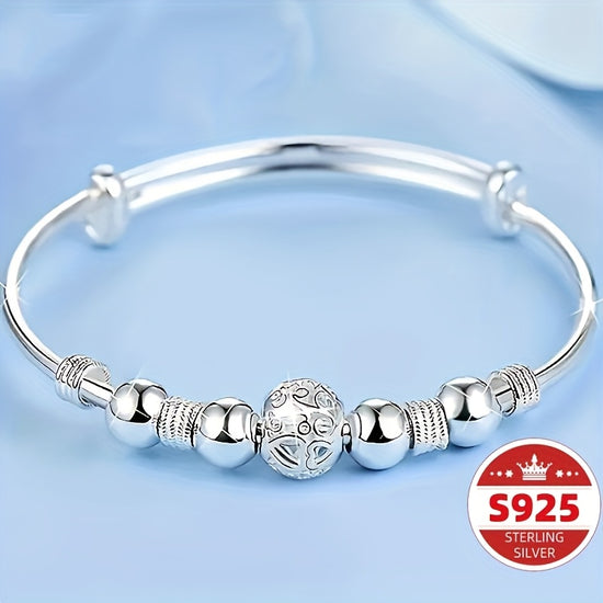 Exquisite S925 Sterling Silver Bead Bangle Bracelet | Durable, Hypoallergenic, Water Resistant, Perfect for Any Occasion or as a Thoughtful Gift for Women