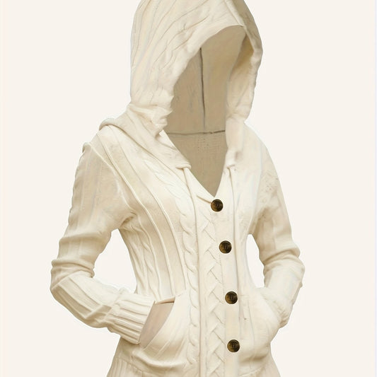 Women'S Solid Color Hooded Knitted Cardigan
