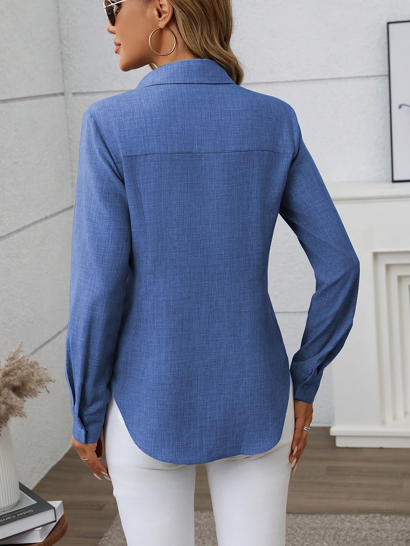 Women'S Elegant Loose-Fit Long Sleeve Blouse - Classic Button-Front Placket, Office & Casual Shirt for Teachers, Professionals - All-Season Everyday & Formal Attire - Easy-Care Women'S Business Blouse, Teacher Wardrobe Essent