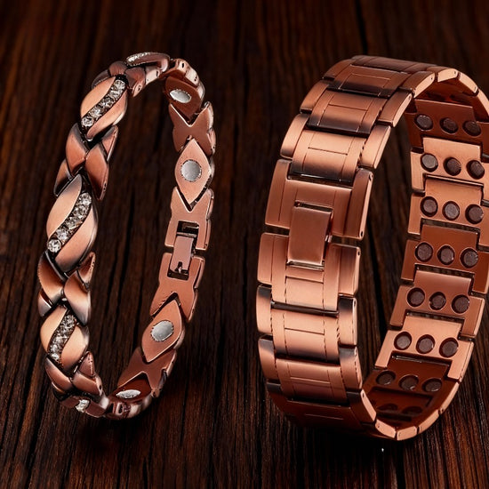 Two Adjustable Magnetic Copper Bracelets - Ideal for Couples, Great for Father&