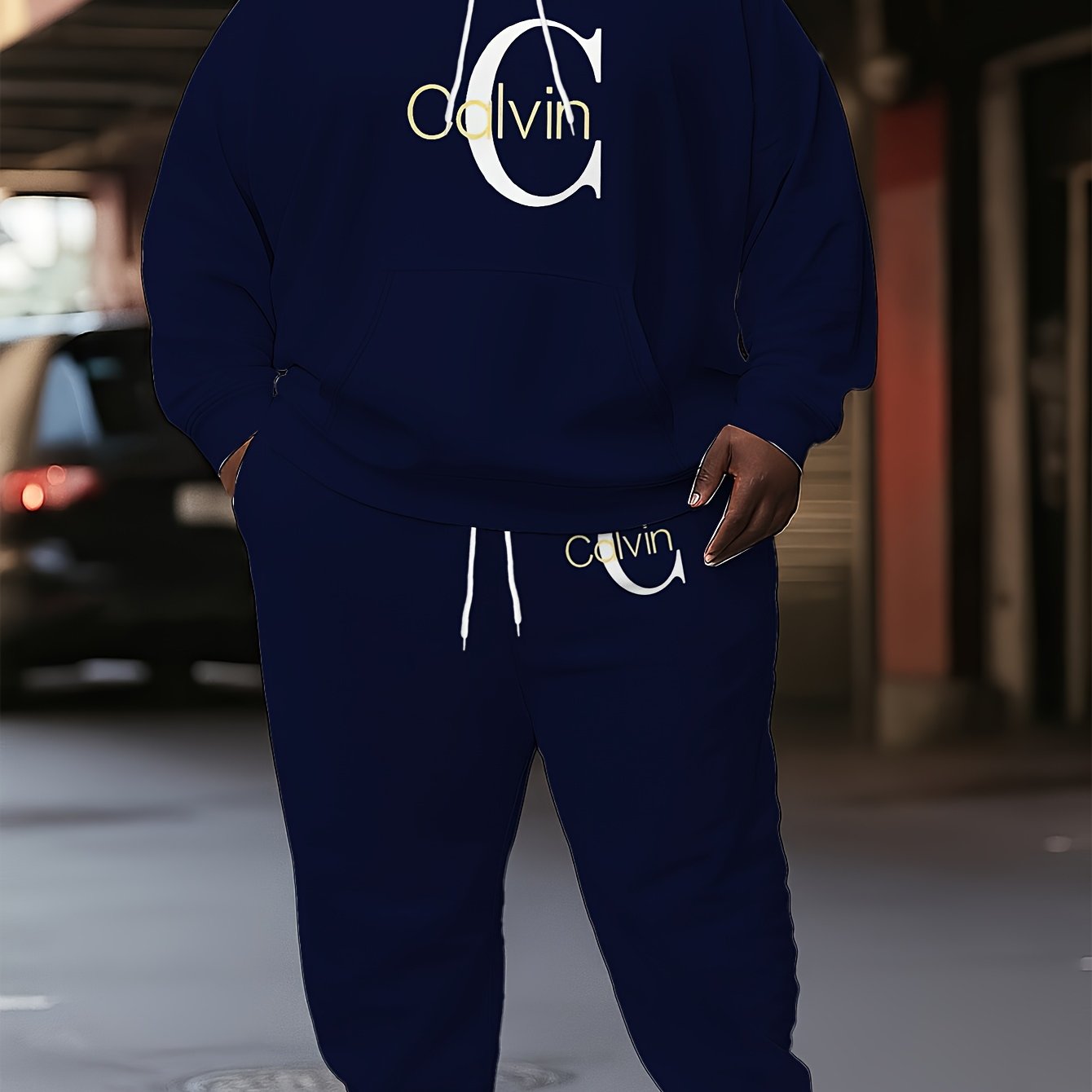 2pcs Men's Plus Casual Polyester Hoodie and Joggers Set with Letter Print, Suitable for Leisure and Outdoor Activities, Spring/Autumn Clothing, PLUS SIZE