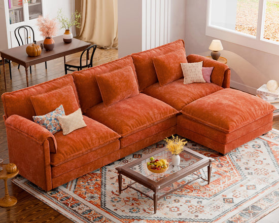 ELUCHANG Oversized 113" Modular Sectional Sofa, Comfy Cloud Couch, L Shaped Deep Seat Sofa Couches for Living Room, 4-Seater Modern Sofa with Movable Ottoman, DIY Combination - Chenille Terracotta