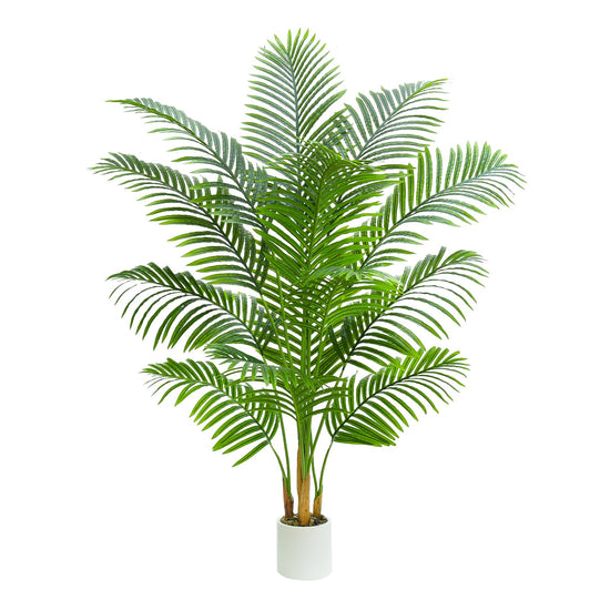 Artificial Palm Tree Plant 6FT Tall Fake Tropical Palm Tree in Pot, Real Bark Design Faux Areca Palm Tree for Home Office Living Room Bedroom Farmhouse Modern Indoor Outdoor Topiary Tree (18 Trunks)