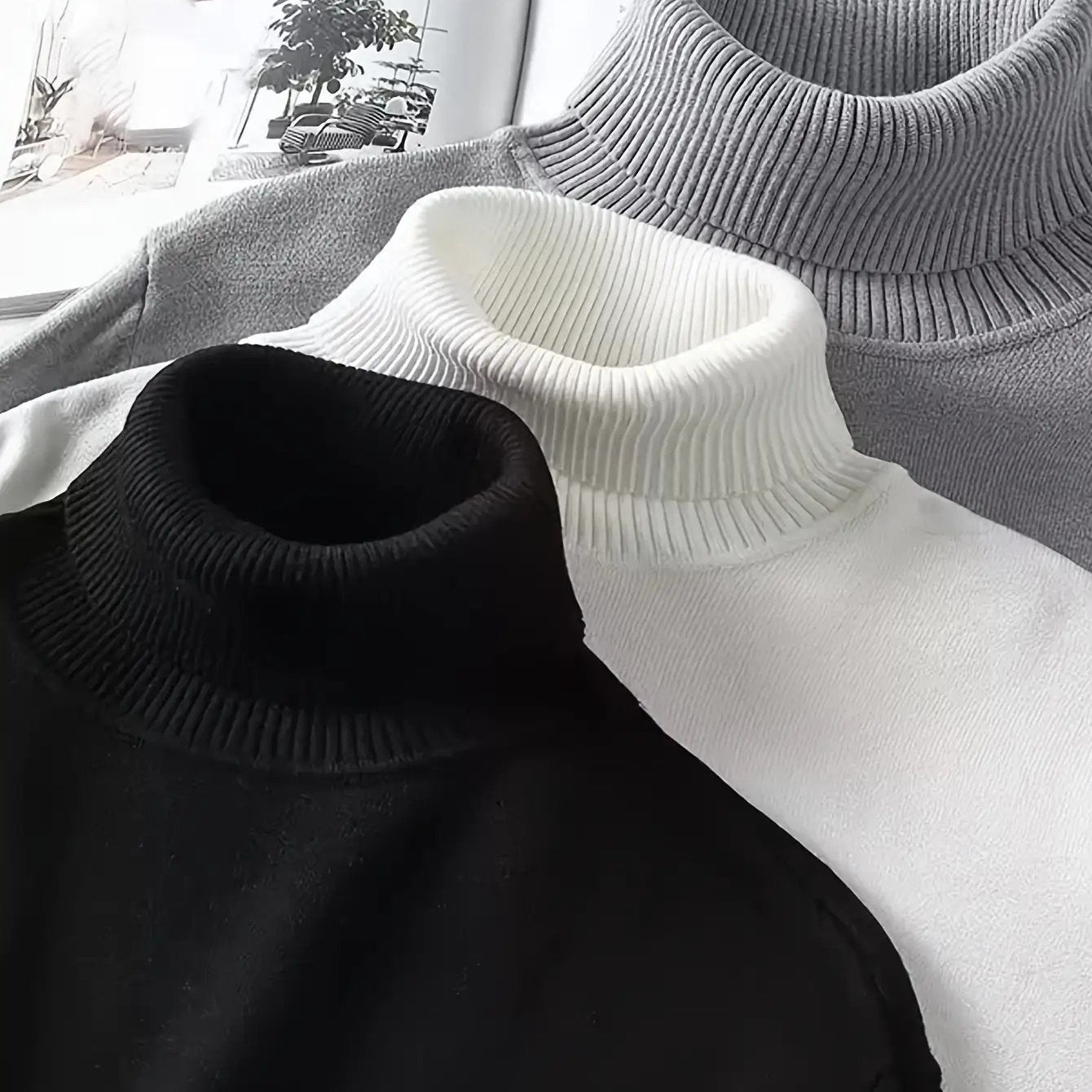 1 Basic Men's Turtleneck Sweater - Solid Color Winter Warm, Stretchy and Breathable, Casual and Formal Elegant Sweater, Black, White, Grey for Casual and Formal Occasions