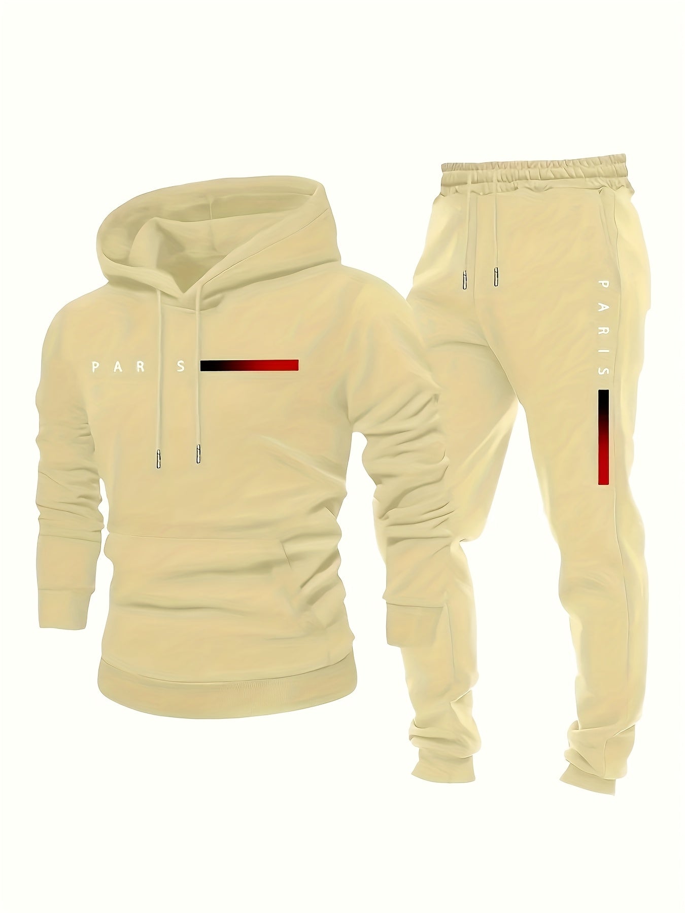 Inspired Fashion Plus Size Men's Two-piece Suit with Graphic Print, Hooded Sweatshirt And Trousers, Thickened Fleece, Casual Style, Fitted Hoodie, PLUS SIZE