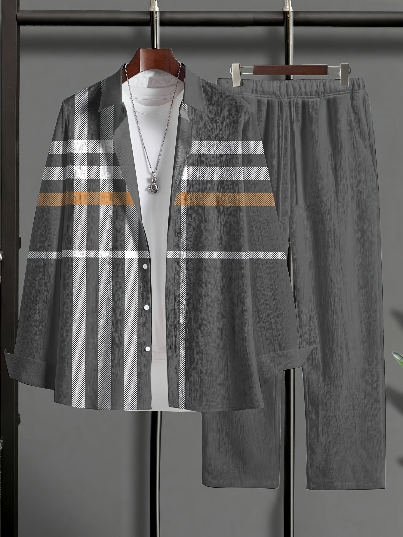 Men'S Plus Size Casual Sport Suit, Long Sleeve T-shirt + Long Pants Leisure Suit, Retro Sport Suit, Suitable for Daily Wear, PLUS SIZE