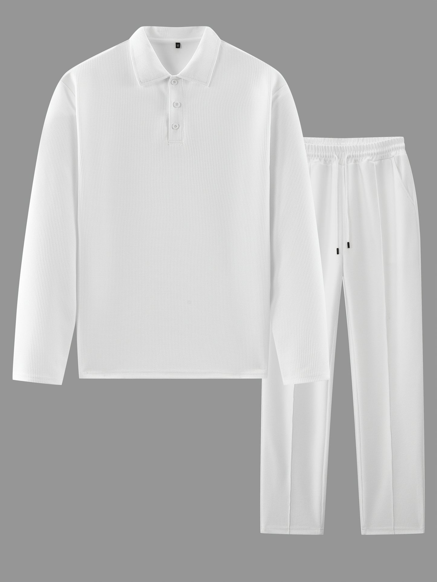 [Comfortable Men's Set] 2pcs Men's Long-Sleeve Shirt and Drawstring Pants Set - Clean, Comfortable, Breathable