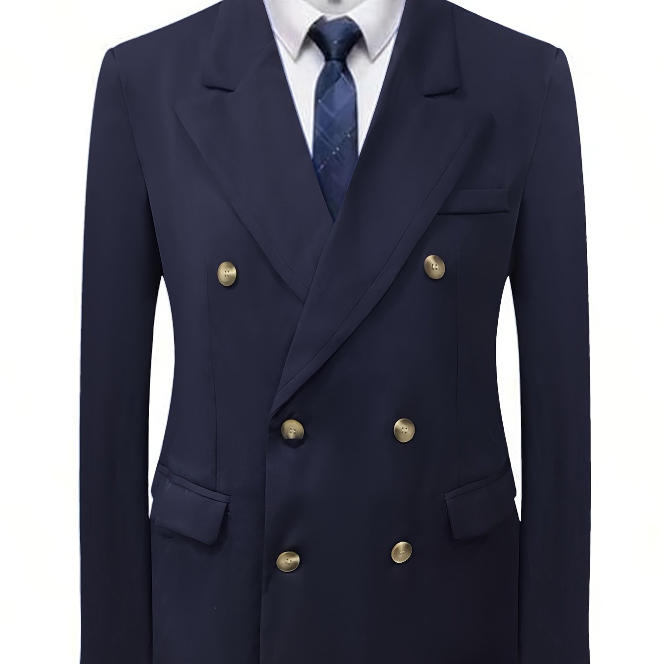 Plus Size Men'S Double-Breasted Suit - Modern Fit Elegance with Notched Lapel, Solid Color, Regular Fit, All-Season Business & Event Attire, Button Details, Non-Stretch Fabric, Adult Sizes, Formal Attire, Sophisticated Style,