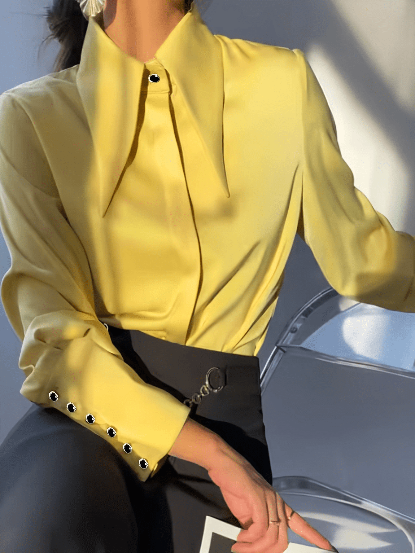 Women's Solid Color Lapel Casual Long Sleeve Shirt