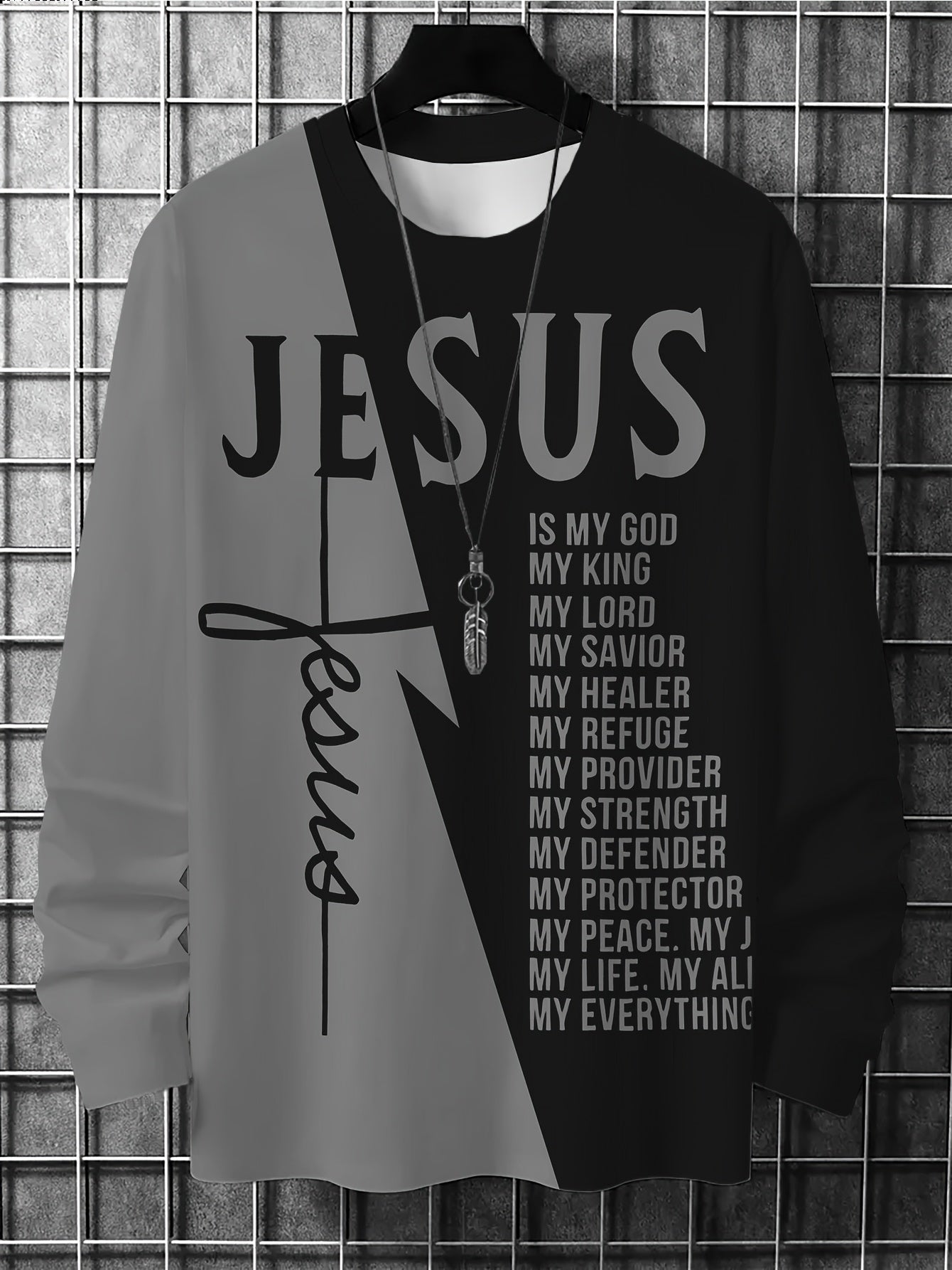 Men'S Casual Crew Neck T-Shirt with "Jesus is My Everything" Graphic Print - Breathable Long Sleeve Tee for Beach, Vacation & Summer Events - Comfortable Daily Wear, Perfect Gift for Him, Vacation Clothing | Inspirational Des