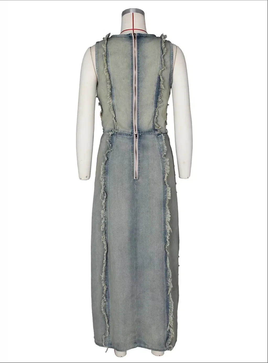 Sexy Denim Two Piece Set Women - Distressed Crop Top & Long Slit Skirt Stretchy Y2K Streetwear Summer Outfit