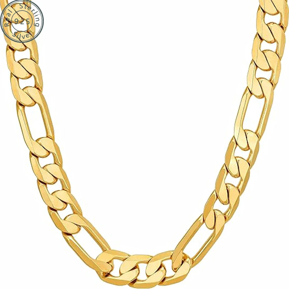 3.5mm，5mm，7mm Figaro Chain Necklace Diamond Cut 18k Real Gold Plated