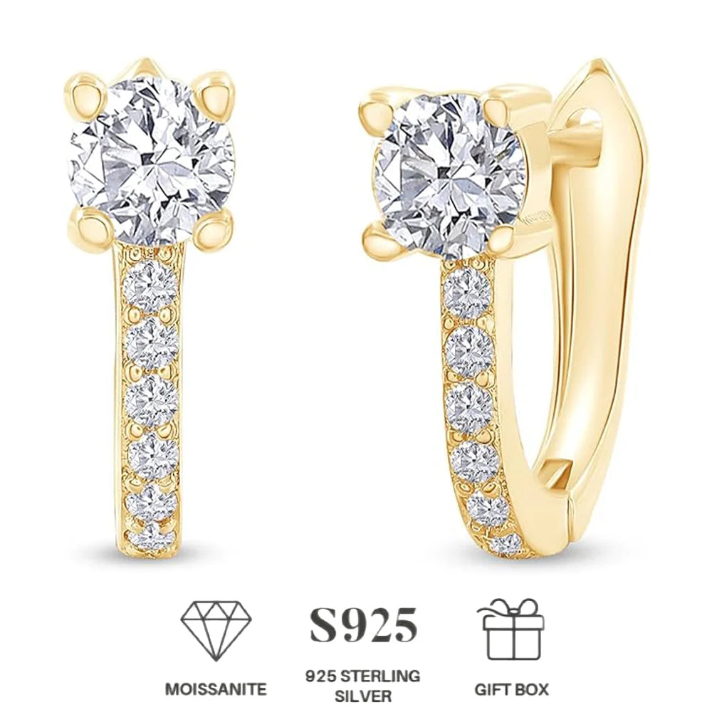 925 Sterling Silver Post Mozambique diamond Huggie Earrings | Small Gold Hoop Earrings for Women | CZ Stud Cuff Earring