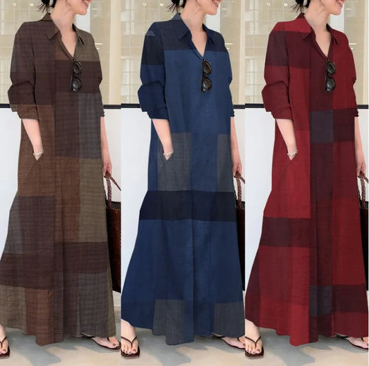 Dresses Women 2025 Long Sleeve Print Button Loose Elegant Casual Maxi Long Dress Wholesale Drop Shipping New Stye