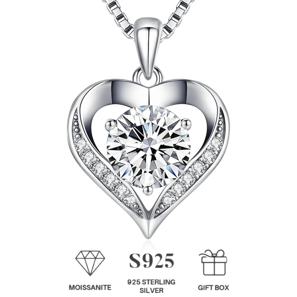 Moissanite Necklace for Women, 1-3 Carat Moissanite Heart Necklace ，Birthday Gift for Wife, Anniversary Present for Wife