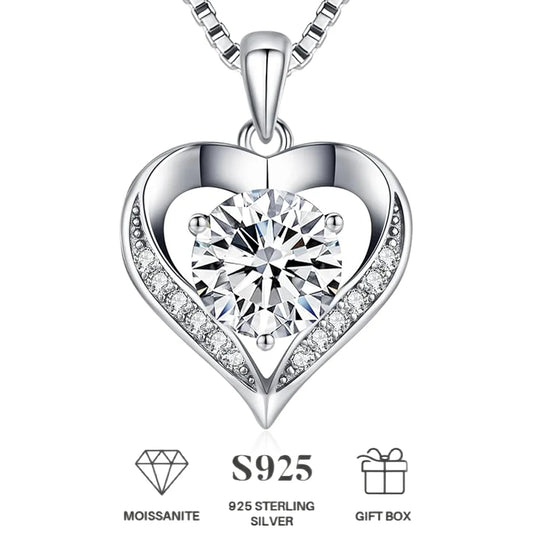 Moissanite Necklace for Women, 1-3 Carat Moissanite Heart Necklace ，Birthday Gift for Wife, Anniversary Present for Wife