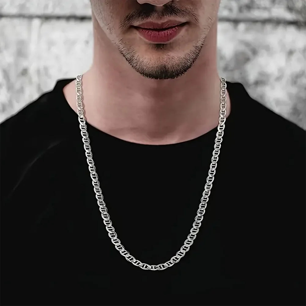 925 Sterling Silver chain 3.5MM Solid Flat Mariner Link Chain Necklace- Silver Necklace Chain, Men and Women