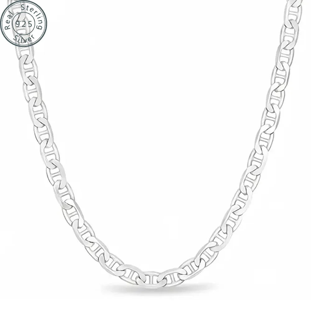 925 Sterling Silver chain 3.5MM Solid Flat Mariner Link Chain Necklace- Silver Necklace Chain, Men and Women