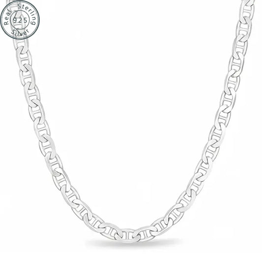 925 Sterling Silver chain 3.5MM Solid Flat Mariner Link Chain Necklace- Silver Necklace Chain, Men and Women