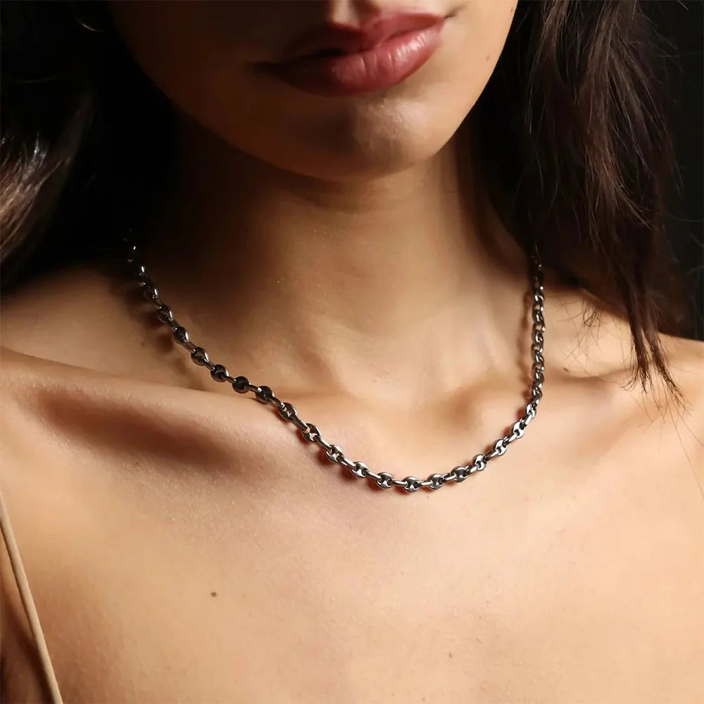 Coffee Bean Chain Necklaces for Women |  Silver | Women's Trendy Layering Necklaces | Choose Width and Length |