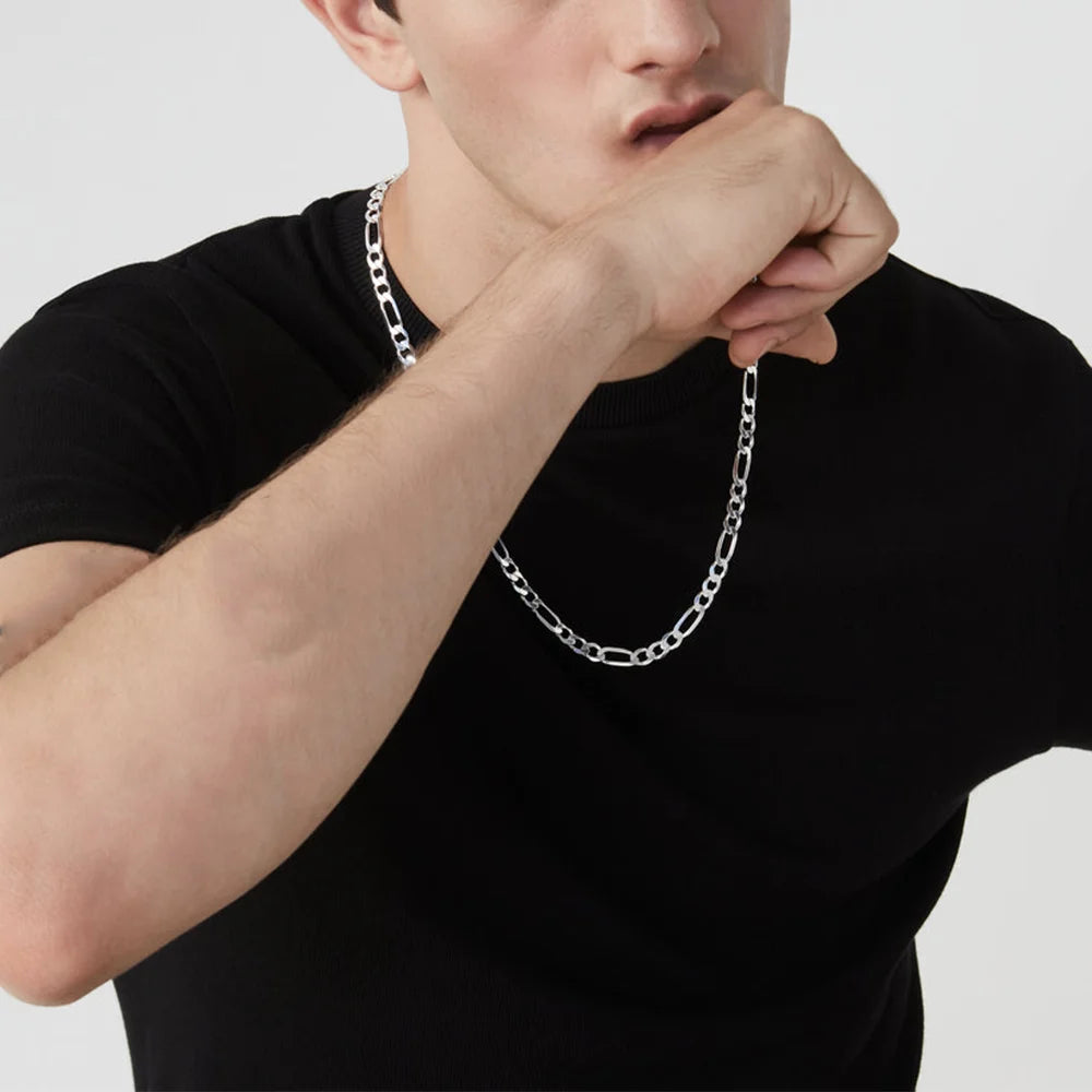 3.5mm，5mm，7mm Figaro Chain Necklace Diamond Cut 18k Real Gold Plated