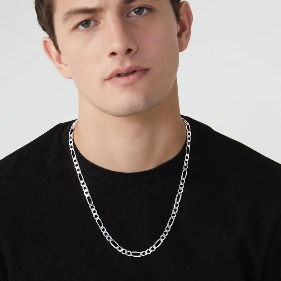 3.5mm，5mm，7mm Figaro Chain Necklace Diamond Cut 18k Real Gold Plated