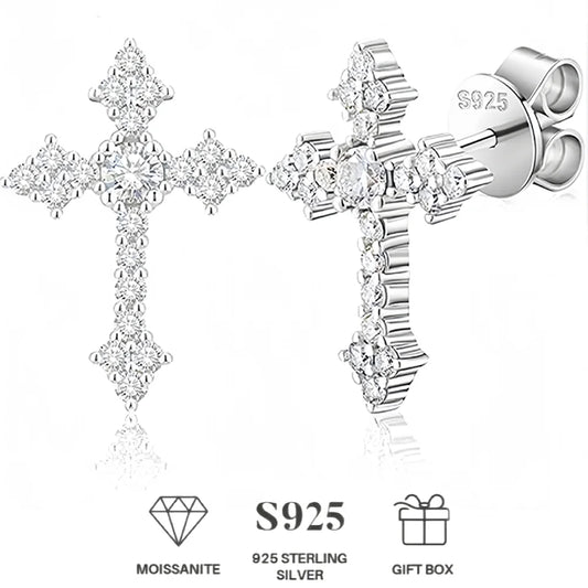 925 Sterling Silver cross Earrings  Cartilage Earrings Studs for Women Men Hypoallergenic Jewelry