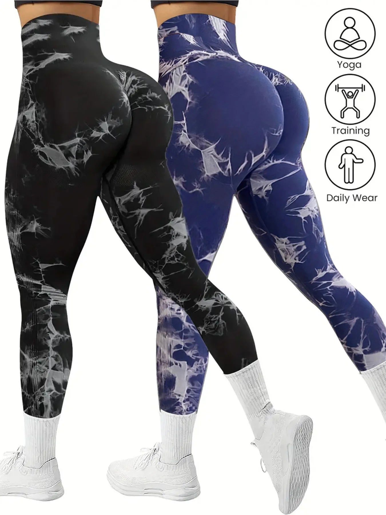 Women's 2pcs Tie-Dye Seamless Yoga Leggings - High Stretch, Comfort Fit Athletic Pants for Gym  Home Workouts