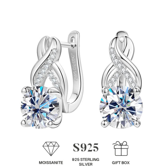 14K Gold Plated Sterling Silver 2 carats Earrings - Premium Mozambique diamond inWhite, and Yellow Gold