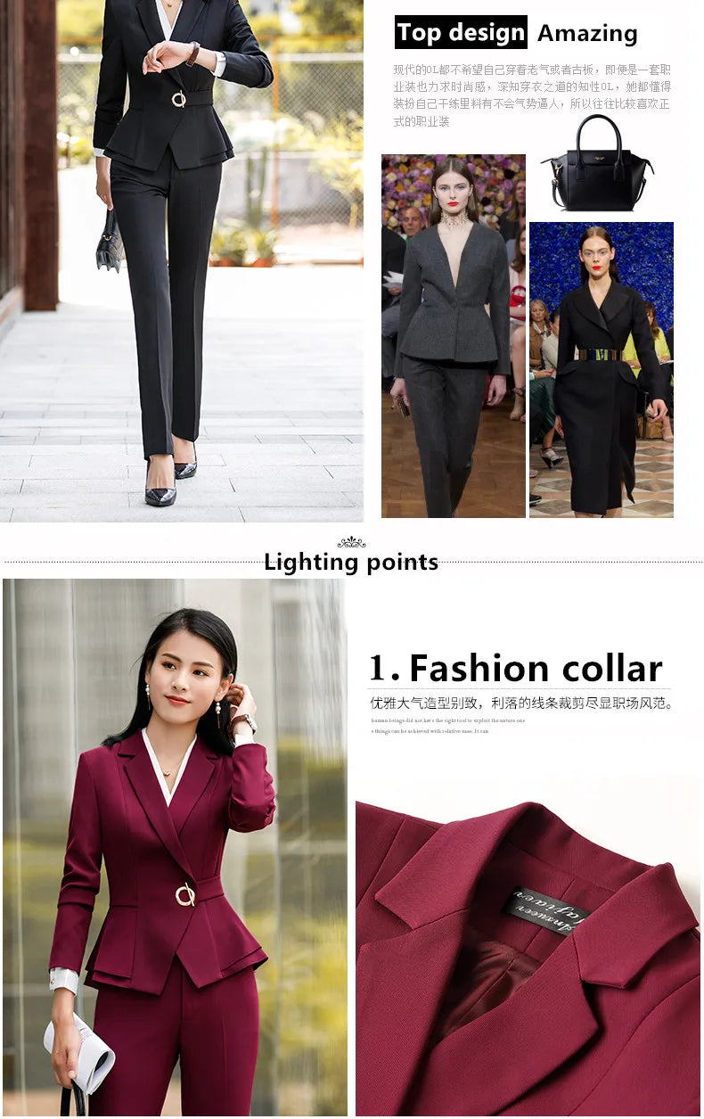 High Quality Winter Suit For Women Pant Sets Formal Long Sleeve Slim Blazer and Trousers Office Ladies Work Wear