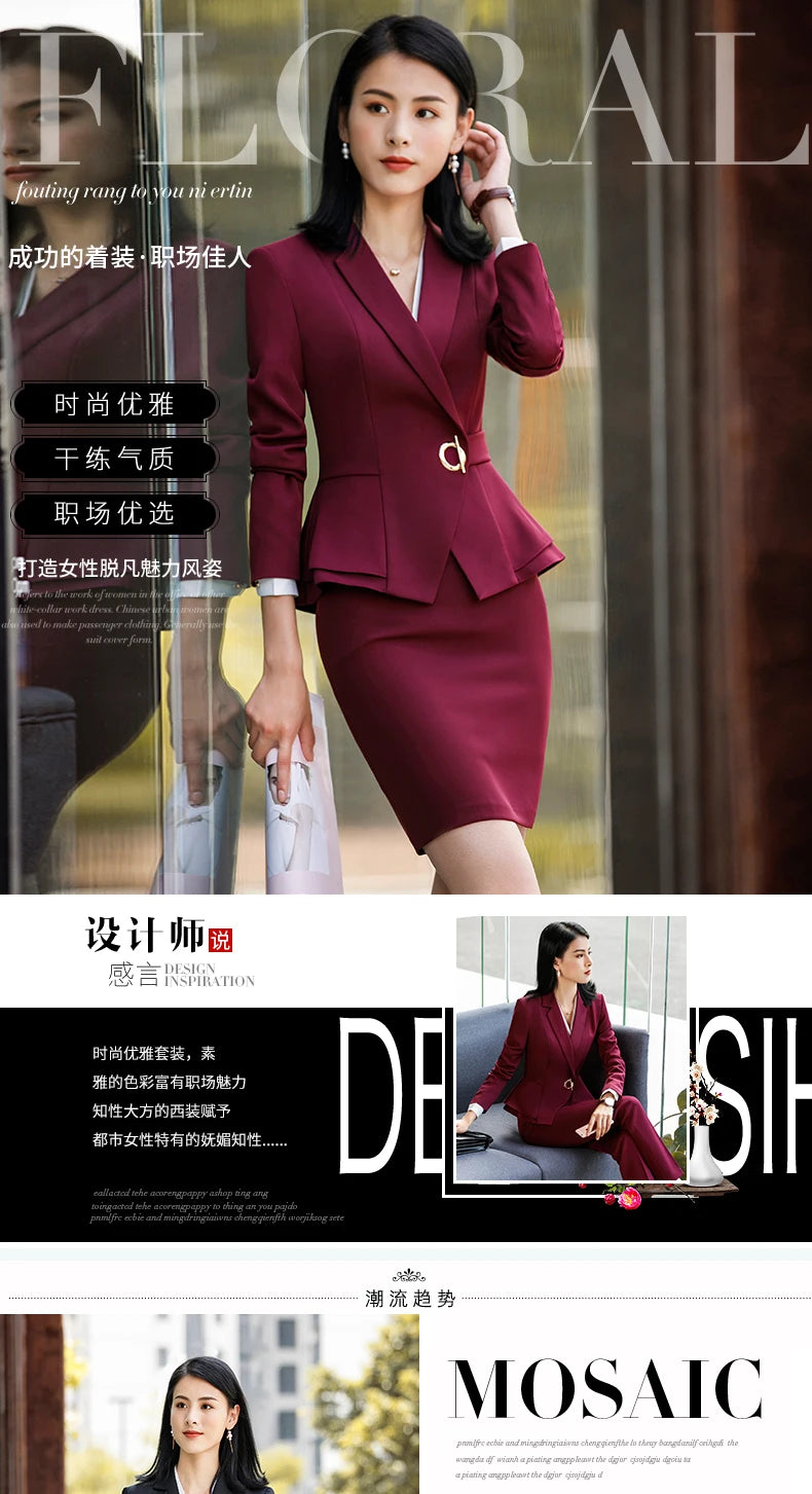 High Quality Winter Suit For Women Pant Sets Formal Long Sleeve Slim Blazer and Trousers Office Ladies Work Wear