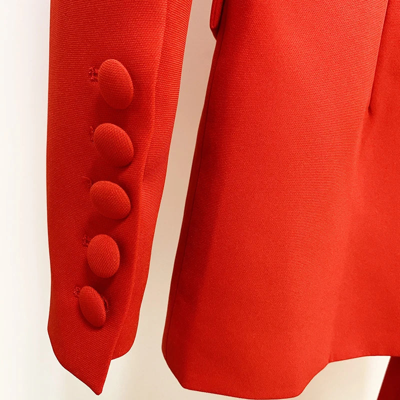 HIGH QUALITY New Fashion 2024 Designer Blazer Suit Set Women's Single Button Red Blazer Flare Pants Suit