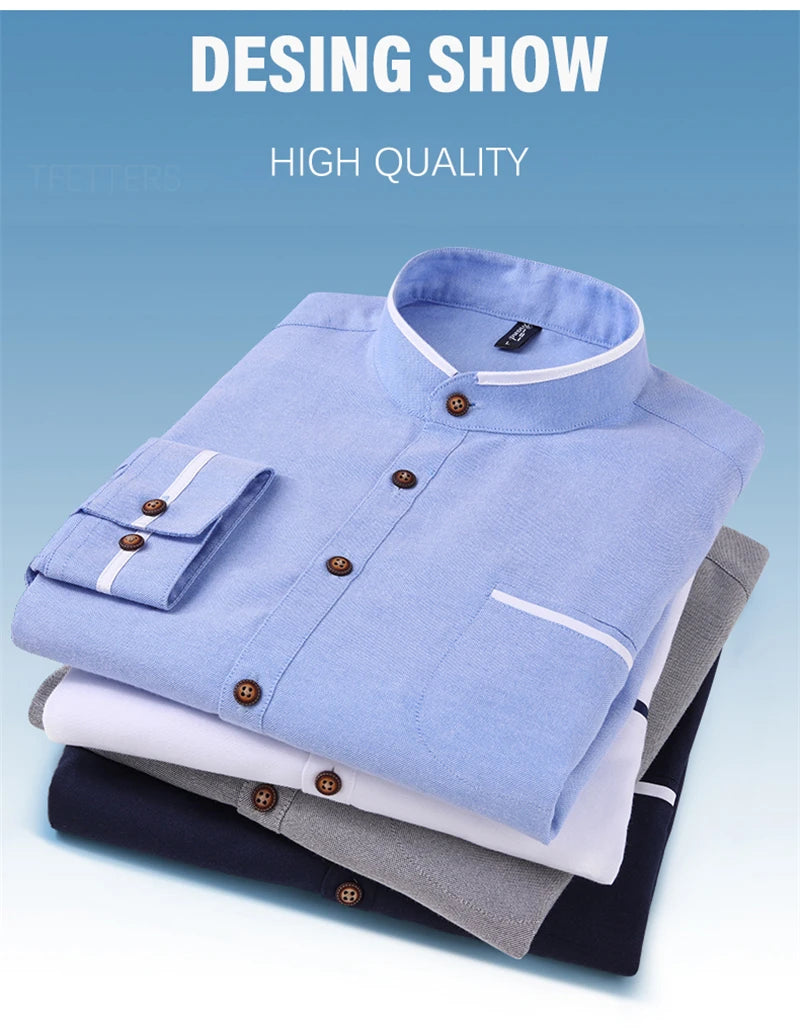 BROWON Autumn Oversized Shirts Men Pocket Design Korean Style Stand-up Collar Slim Shirt Mens Long Sleeve Shirt Men Clothing