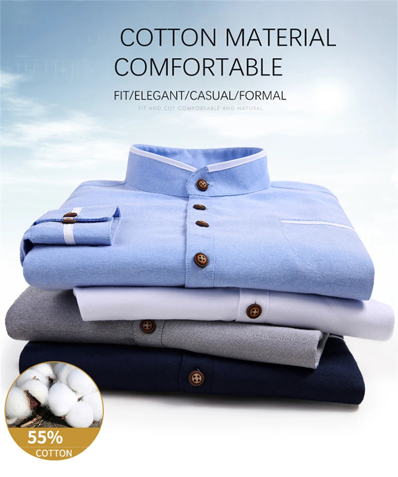 BROWON Autumn Oversized Shirts Men Pocket Design Korean Style Stand-up Collar Slim Shirt Mens Long Sleeve Shirt Men Clothing