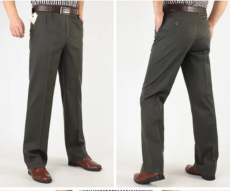 Men's Casual Trousers Men Pants Male Brand Solid Color High Waist Loose Pure Cotton Double Pleat Wrinkle Pant YGSHA65