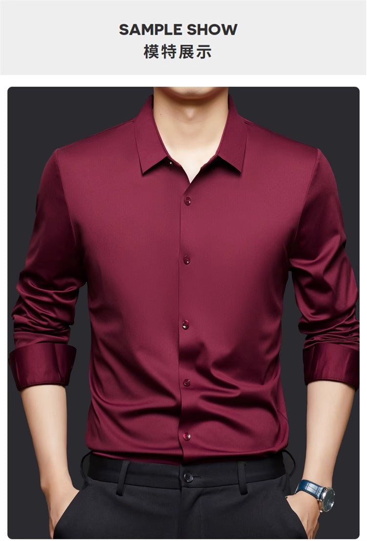 High Stretch Men Business Shirt Long Sleeve Anti-wrinkle Non-ironing Slim Fashion Casual Social Solid Formal Office White Shirt