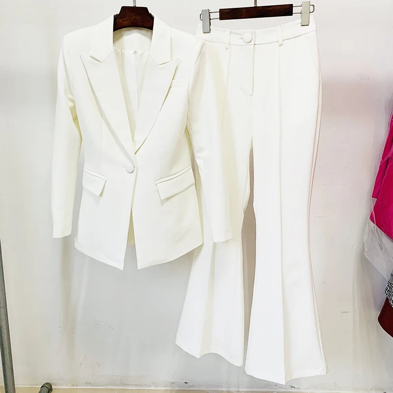 HIGH QUALITY New Fashion 2024 Designer Blazer Suit Set Women's Single Button Red Blazer Flare Pants Suit