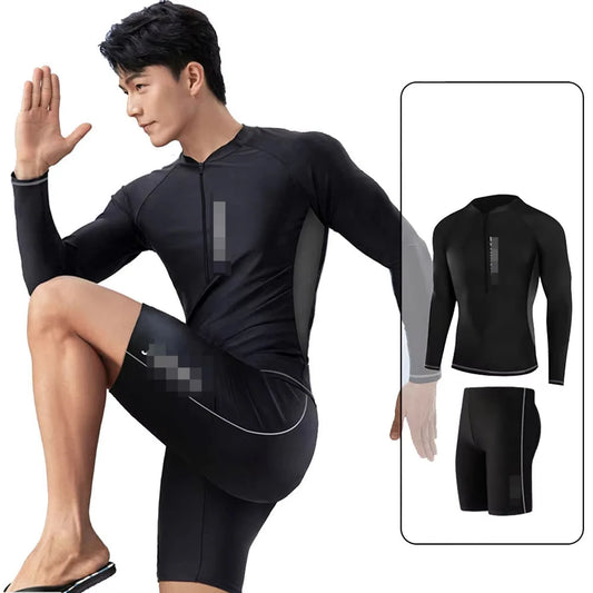 New Mens Quick-Drying Swimsuit Long-Sleeved Sun-proof Beach T-shirt Snorkeling Surfing Suit Water Sports Swimsuit Surfing Top