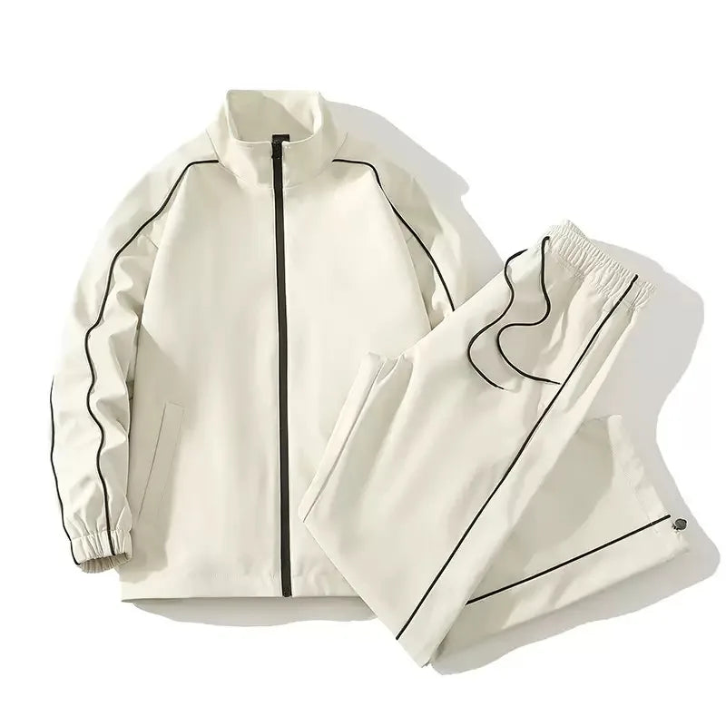Autumn and Spring Fashion Solid Color Windproof Waterproof Sports Suit Men's Casual Loose Comfortable High Quality Two-piece Set