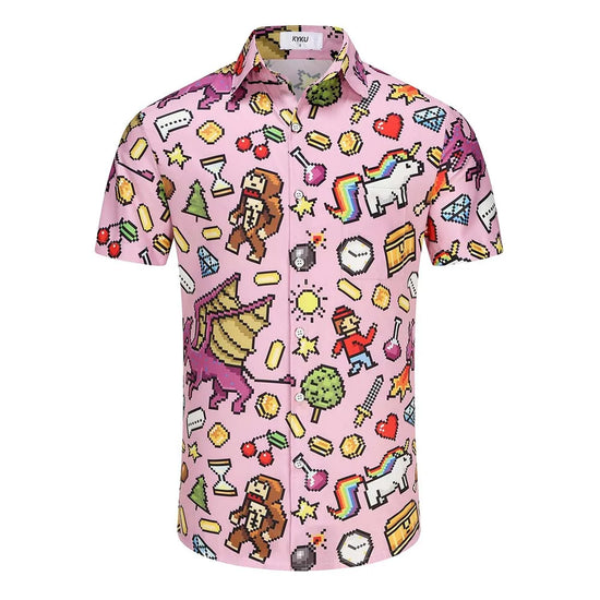 KYKU 80s Costume 90s Clothes Hawaiian Shirt for Men Button Down Shirts Short Sleeve Retro Disco Outfits