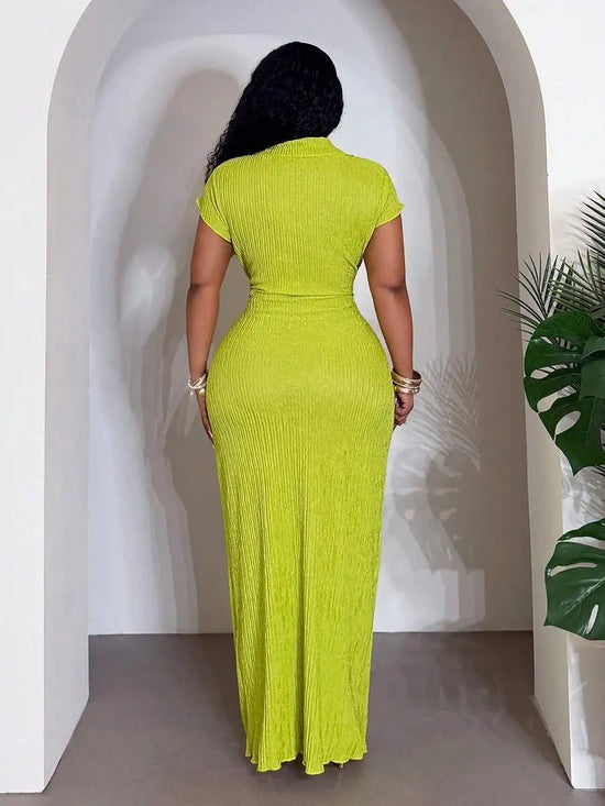 Lime Green Knit Collar Bodycon Maxi Dress For Women