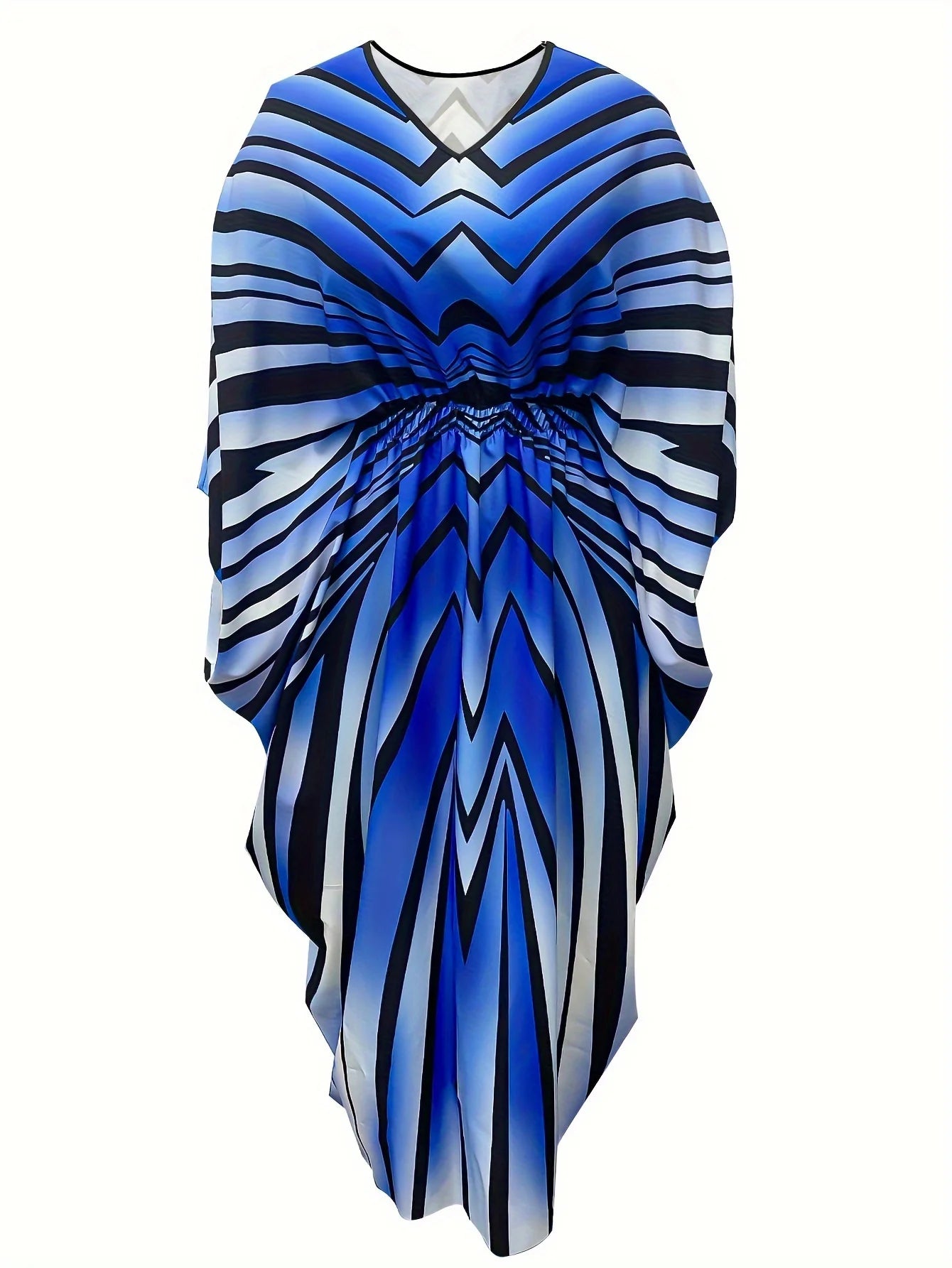 Printed Rhinestone Decoration V-neck Bat Sleeve Loose Vacation Long Style Plus Size Cheongsam Dress