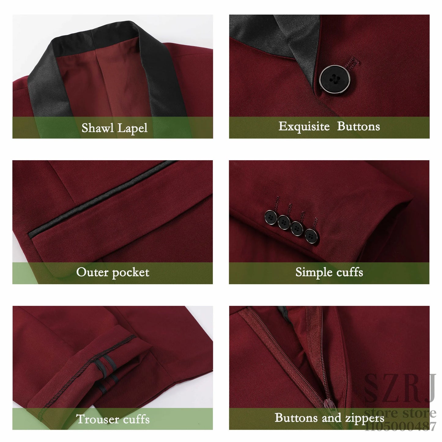 Men'S 4pcs Tuxedo Suit: Jacket, Vest, Dress Pants &Pocket Square