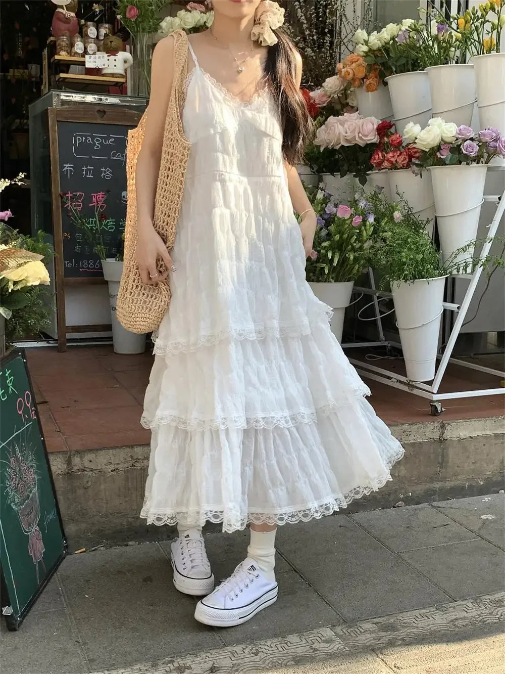 Summer  Long Vintage Casual Ruffles Elegant Maxi Strap Camis Silky Beach Lace Elegant Party Dress Vestidos Sexy Women