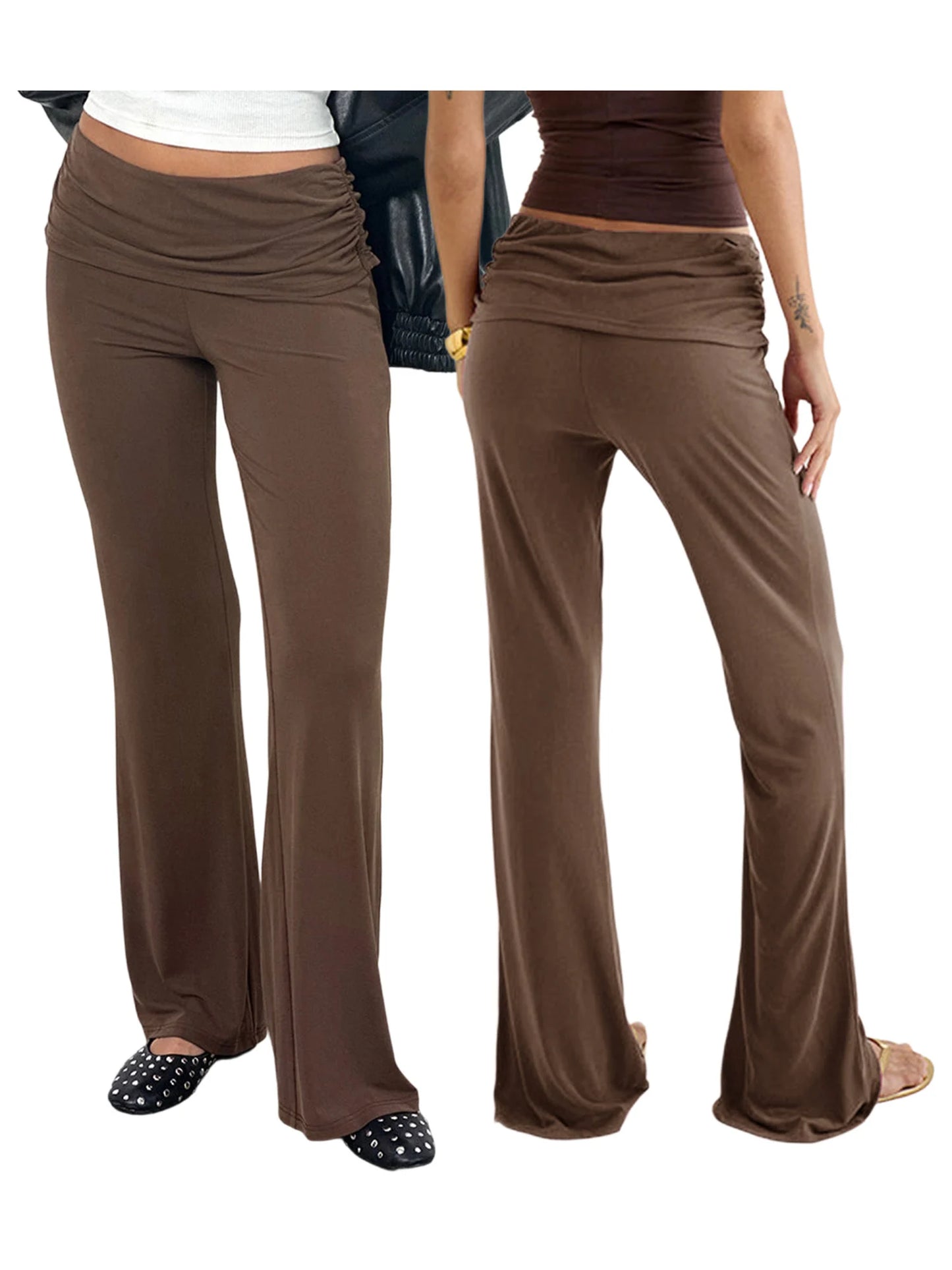 Women s High Waisted Wide Leg Pants Elegant Flare Trousers for Formal Events and Office Wear