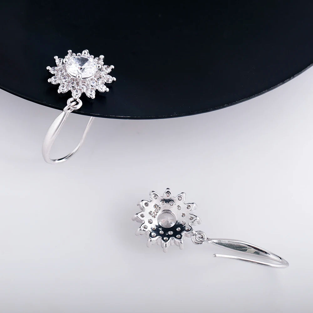 925 Sterling Silver 0.5 carat * 2 Moissanite Sunflower Earrings Sunny Fashion Elegant Female Mother's Day Gift for Mom USA Stock