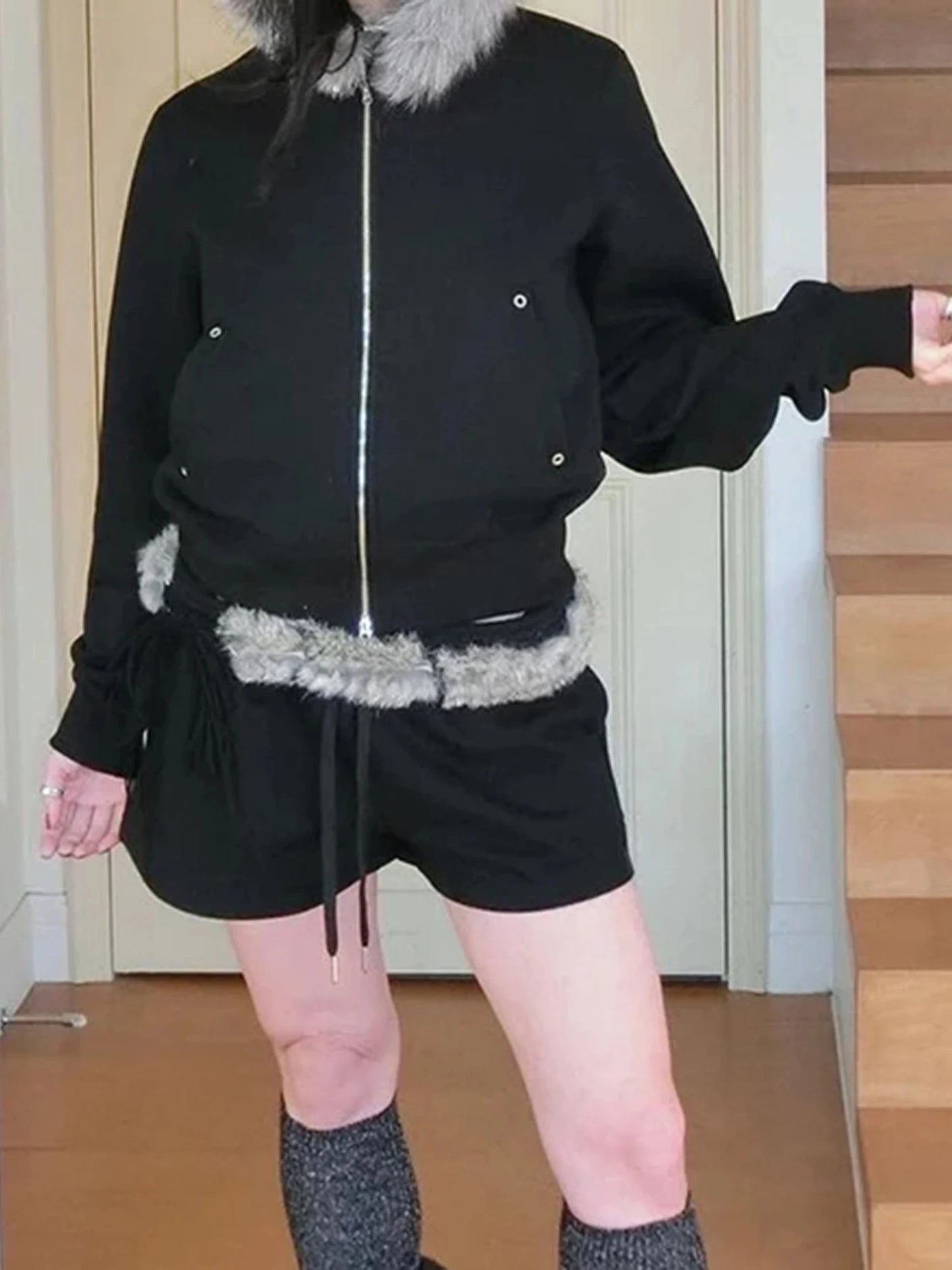 Women s Winter Warm Hooded Coat with Faux Fur Trim Long Sleeve Zipper Hoodie Jacket with 2 Pockets and Plush Lining