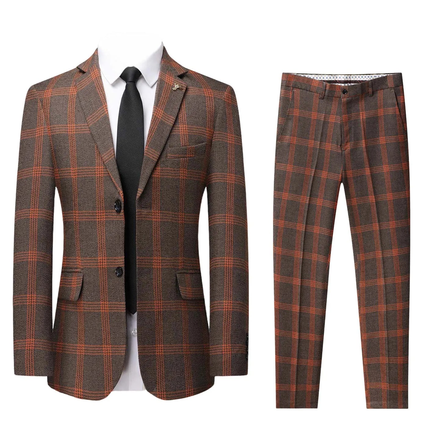 Men's Plaid Suit, Slim Fit Polyester Blend Long Sleeve Tuxedo with Chest Pocket, Machine Washable