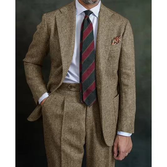 New Men's Herringbone Suit Two Piece Suit Elegant Men's Suit Pants Set Casual Suit Men's Clothing Men's Pants Halloween Party